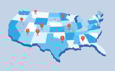 A map shows the idea of investing in multi-tenant property in multiple markets