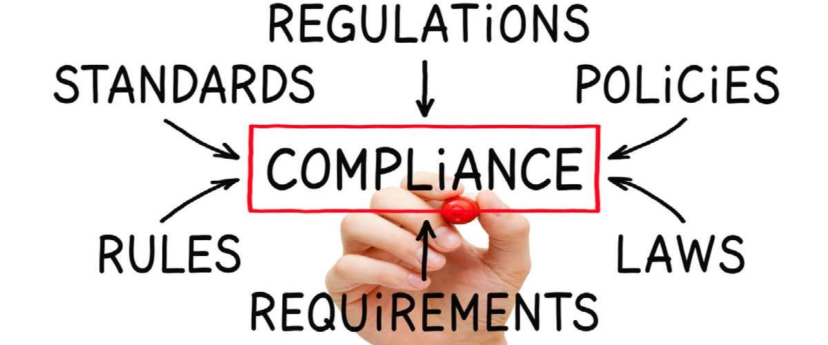 Hand drawing Compliance flow chart concept on transparent wipe board isolated on white