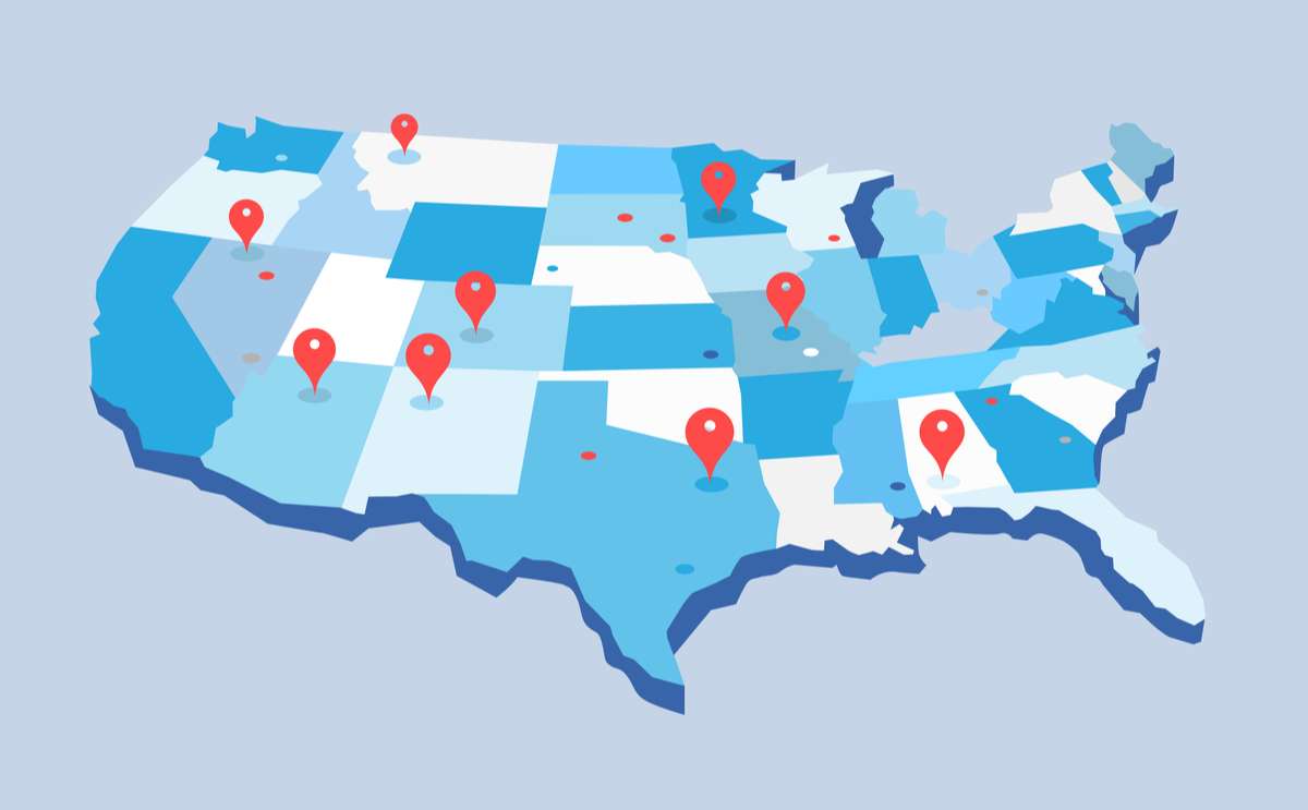 A map shows the idea of investing in multi-tenant property in multiple markets